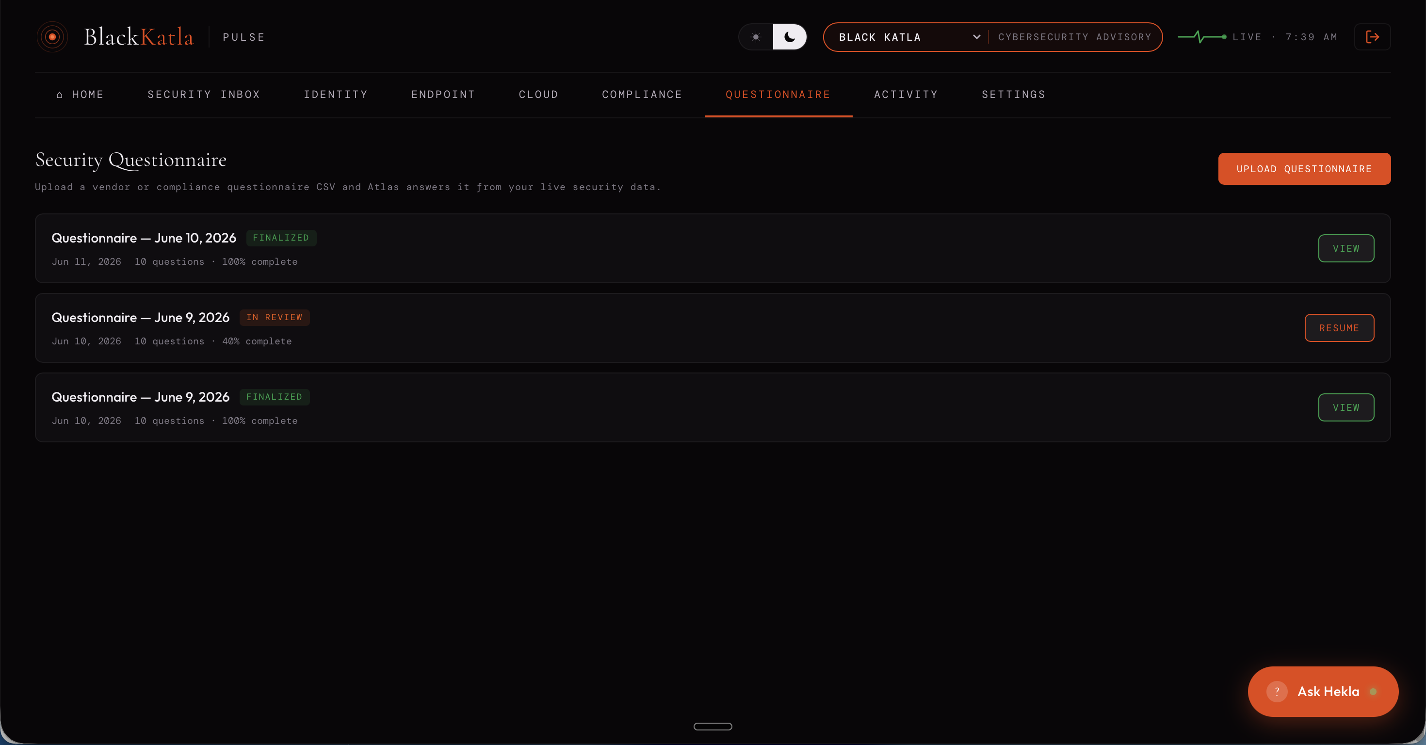 Katla Pulse — Questionnaire Engine