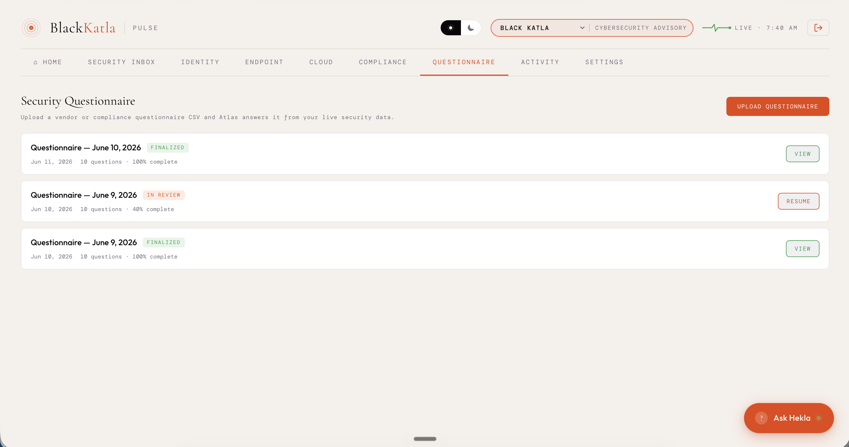 Katla Pulse — Questionnaire Engine